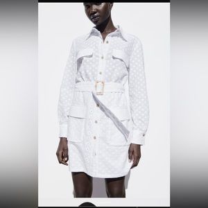 Belted embroiled mini dress